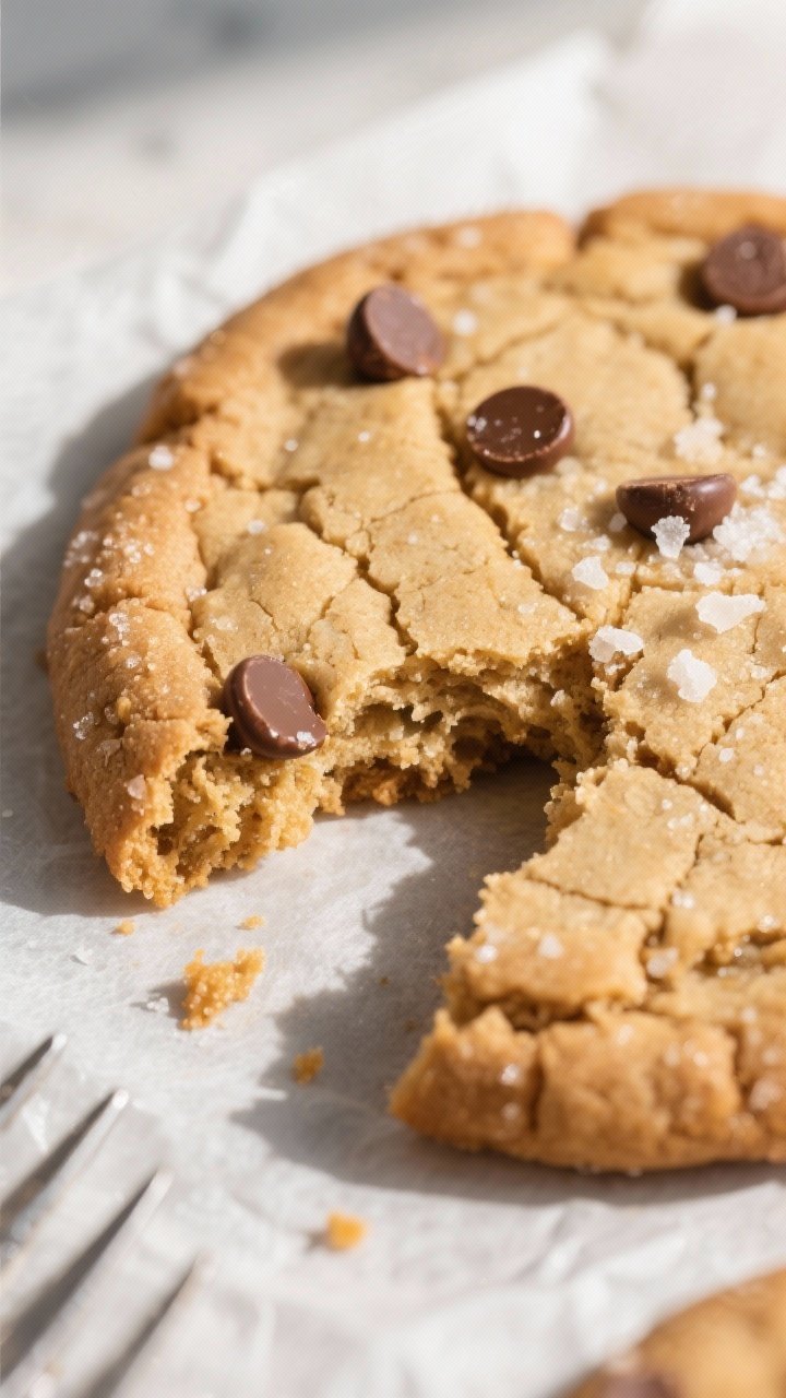 Close-up detail: A just-baked peanut butter cookie with soft, underbaked center and chewy, set edges