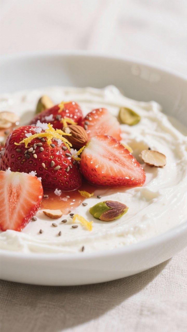 Close-up detail: A silky, blended cottage cheese base swirled with vanilla and a pinch of sea salt, 