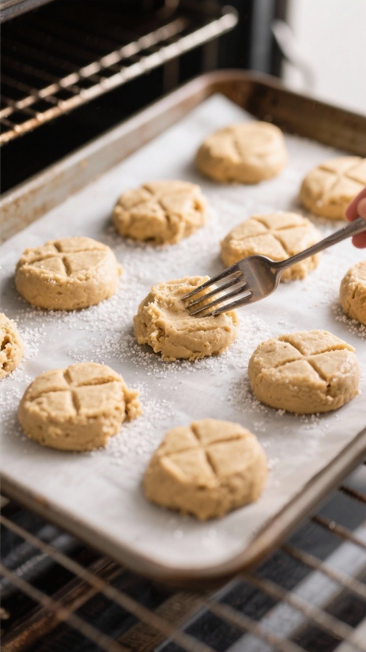 Cooking process: Overhead shot of scooped cookie dough balls on a lined baking tray after chilling, 