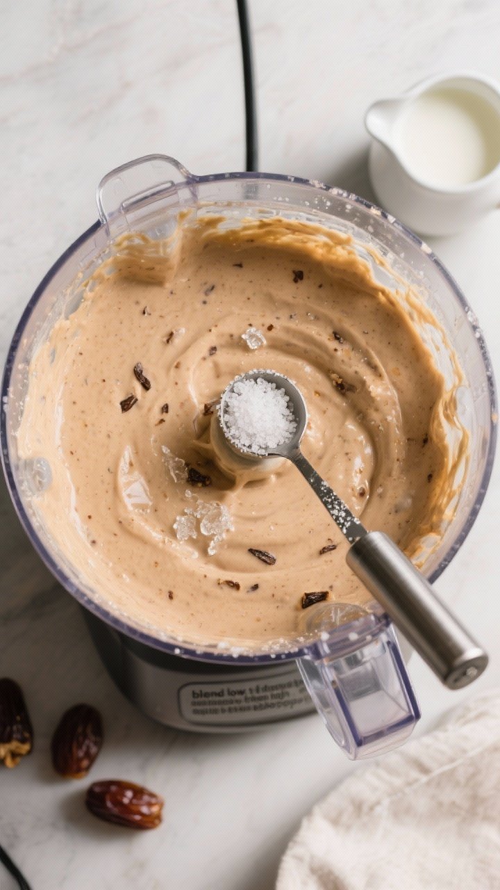 Cooking process: Overhead shot of the blending stage showing the ultra-thick smoothie base in a high