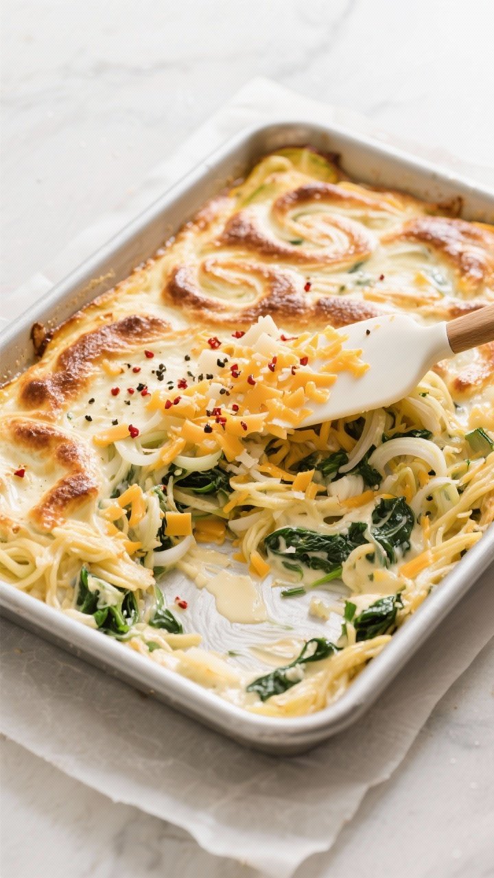 Cooking process: Overhead shot of the combined mixture being smoothed into a lightly greased 9x13 ba