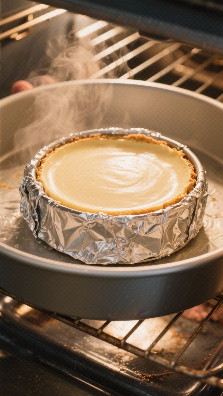 Cooking process: The cheesecake in a 9-inch springform pan set inside a large roasting pan water bat