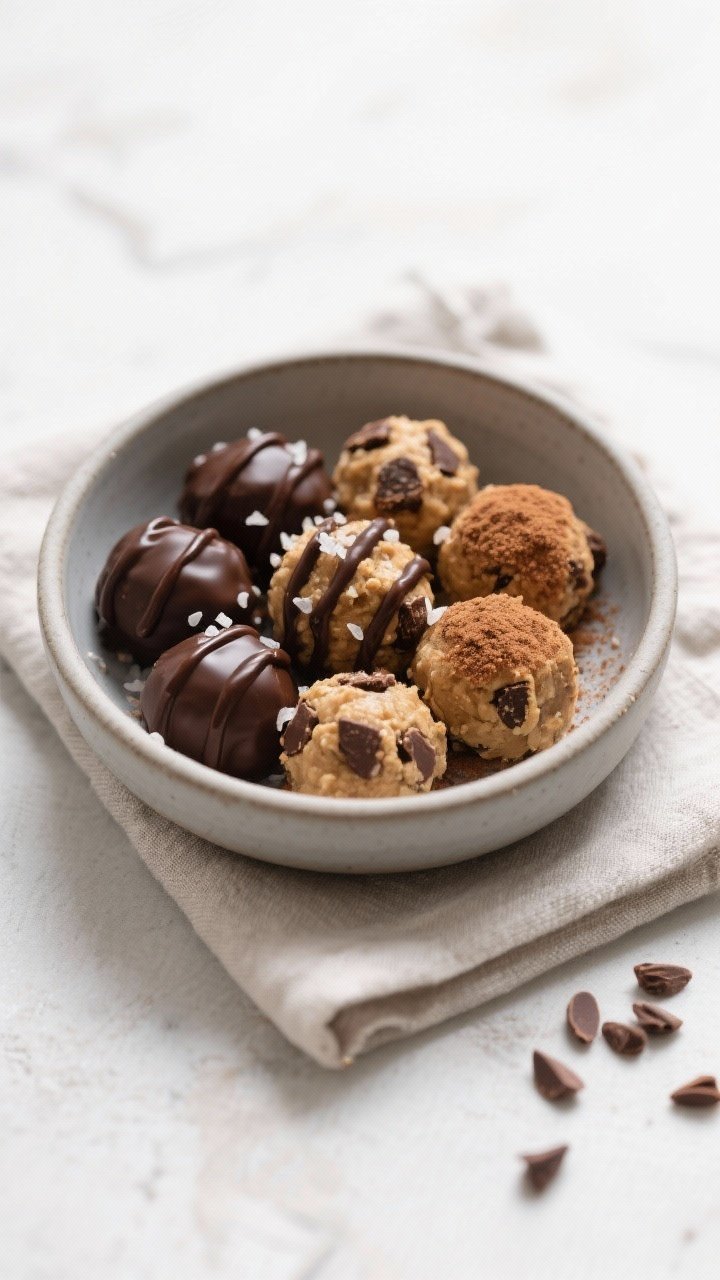 Final dish presentation: Beautifully plated assortment of chilled no-bake chocolate chip protein bit