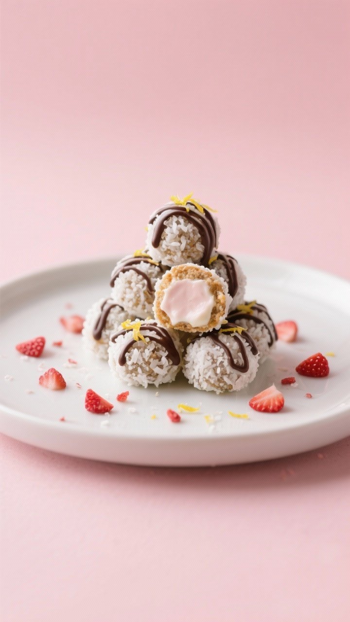 Final dish presentation: Restaurant-quality plate of “Strawberries & Cream” variation—energy b