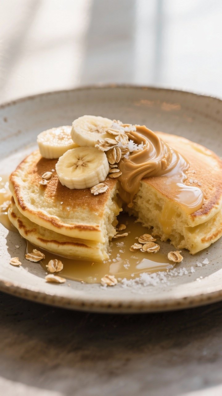 Final dish presentation: Restaurant-quality plated pancakes showcasing custardy centers—one pancak