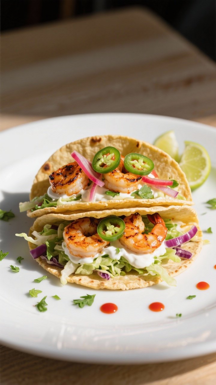 Final dish presentation: Two street-size corn tortillas stacked and slightly overlapped on a matte w