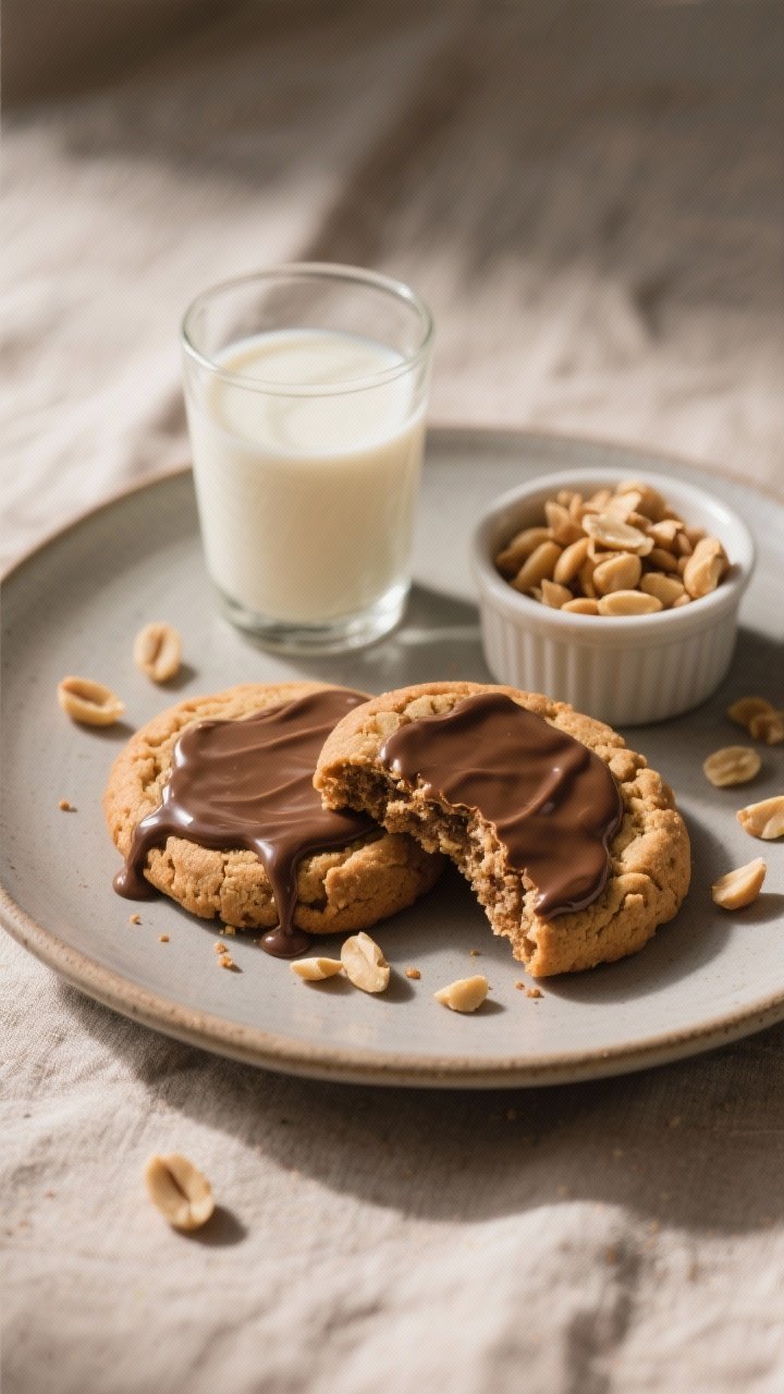 Final presentation: Beautifully plated peanut butter cookies arranged on a matte ceramic plate with 