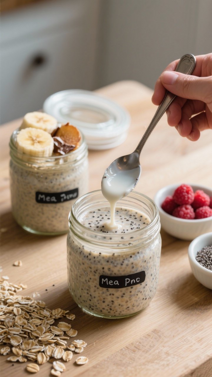 Process-in-action (prepared stage, no raw ingredients): morning stir and consistency adjustment—oa