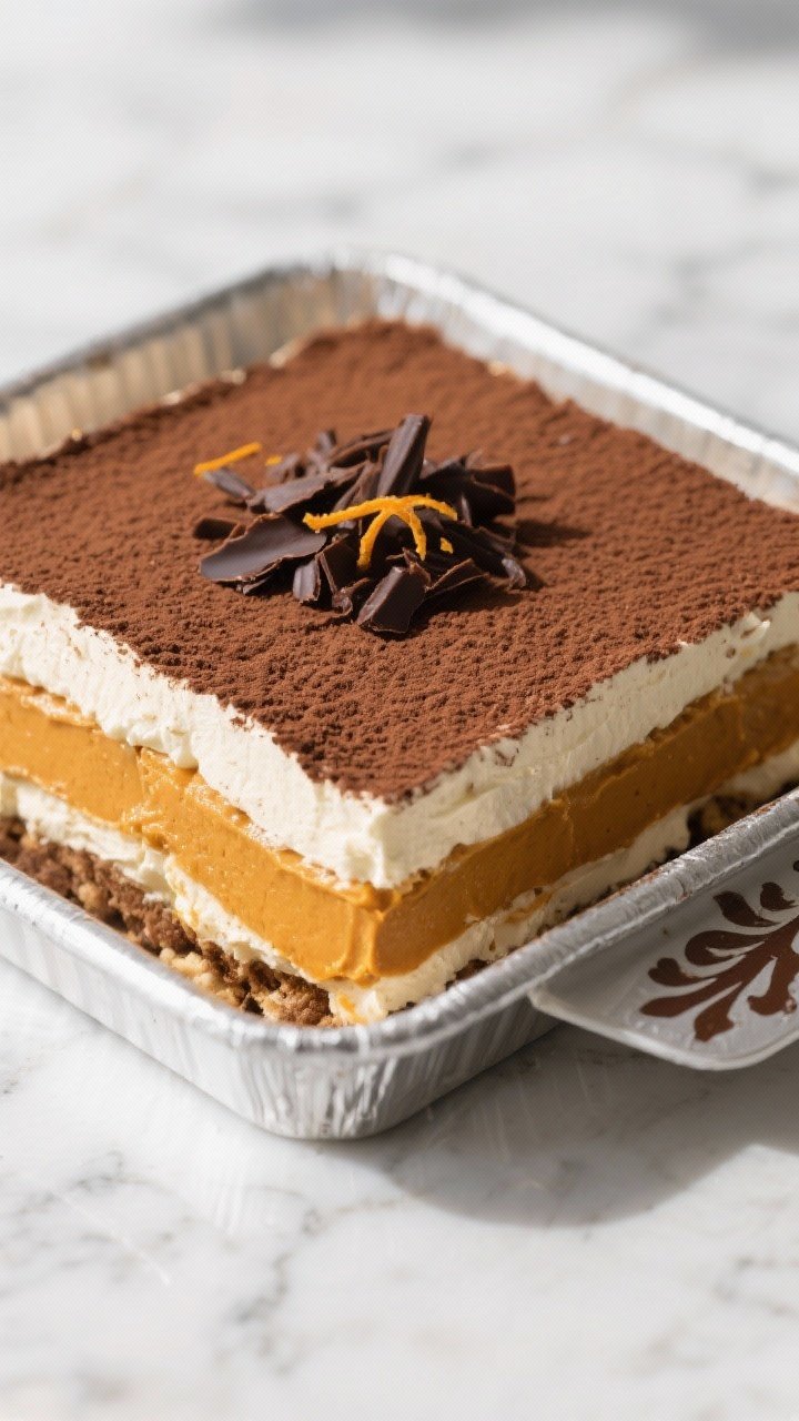 Tasty top view: Overhead shot of the fully assembled Pumpkin Spice Tiramisu just before serving—an