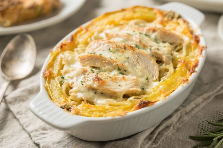 Chicken Alfredo Spaghetti Squash Bake That Tastes Like Cheat Day (Without the Guilt)