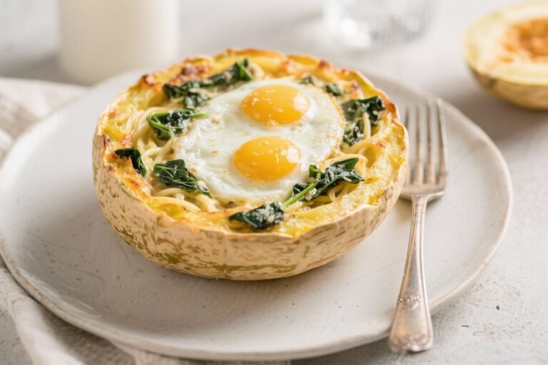 This Breakfast Spaghetti Squash Bake with Eggs and Spinach Will Make You Ditch Toast Forever