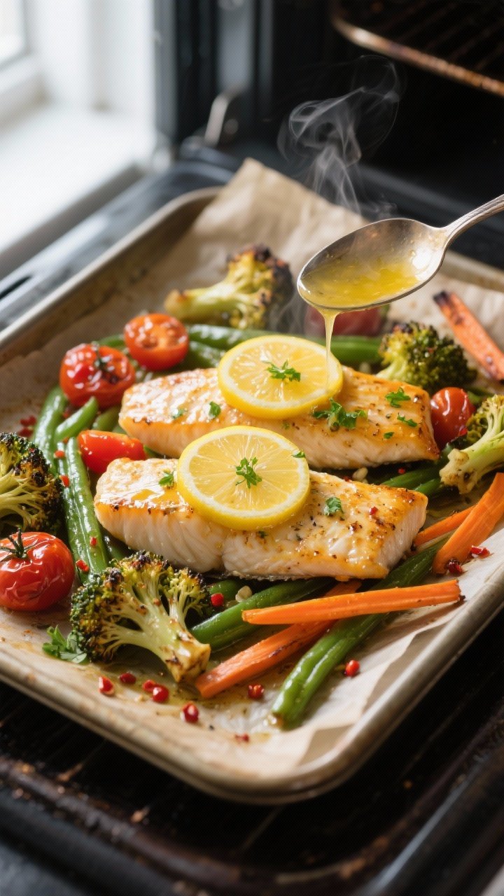 Cooking process, overhead shot: A hot sheet pan just out of a 425°F oven showing golden, flaky tila