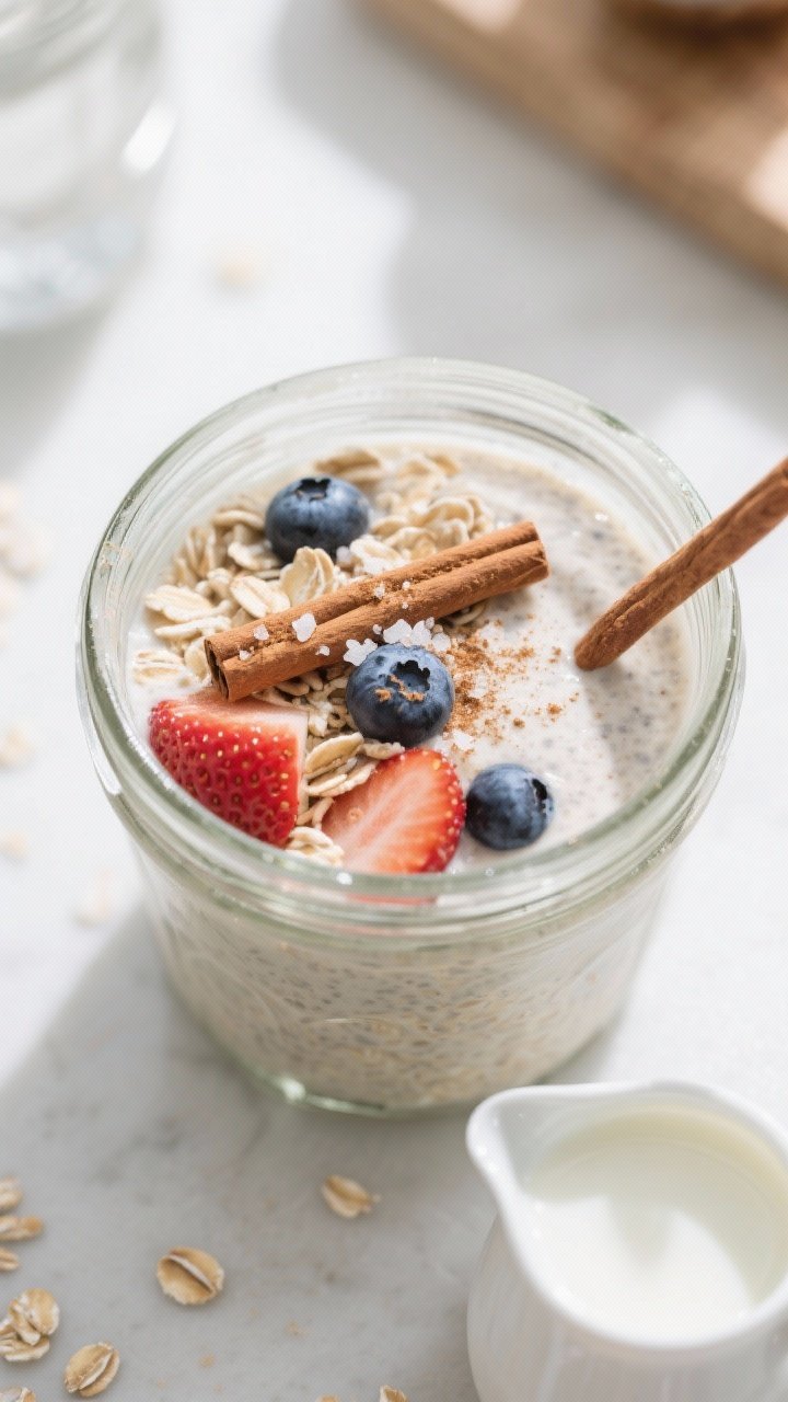 Cooking/process shot: Overhead view of the mixed oats right after combining but before chilling, ins