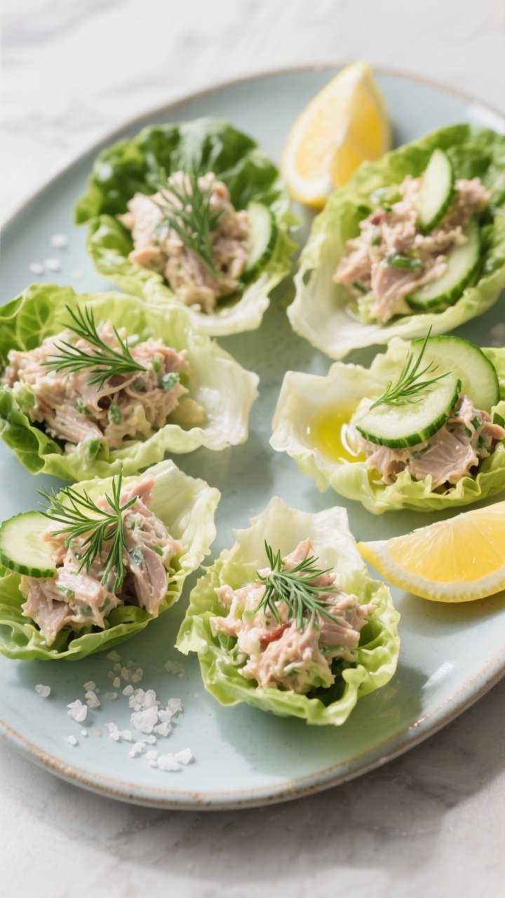 Final dish presentation: Beautifully arranged platter of assorted lettuce cups (Bibb and little gem)