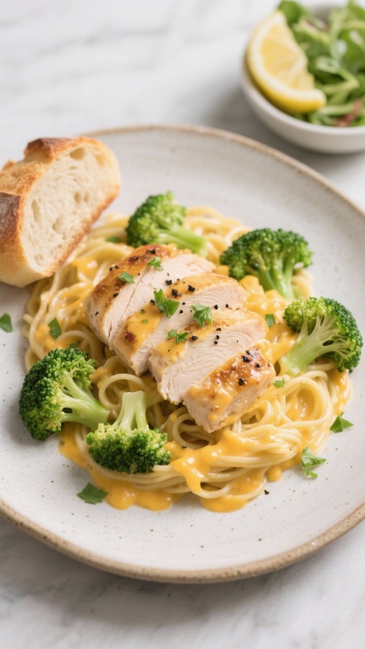 Final plated dish: Restaurant-quality presentation of sliced chicken from the bake served over butte