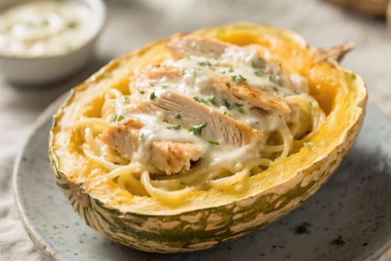 Chicken Alfredo Spaghetti Squash – Creamy, Comforting, and Light