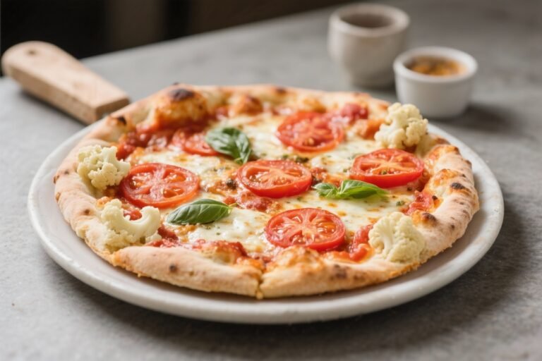 Cauliflower Crust Margherita Pizza – Light, Fresh, and Satisfying
