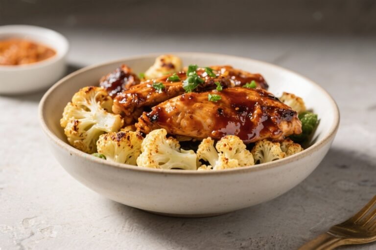 BBQ Chicken and Roasted Cauliflower Bowl – A Hearty, Flavor-Packed Weeknight Meal