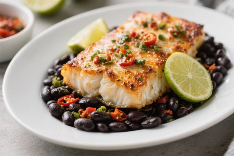 Baked Chili-Lime Cod with Black Beans – Bright, Zesty, and Weeknight Easy