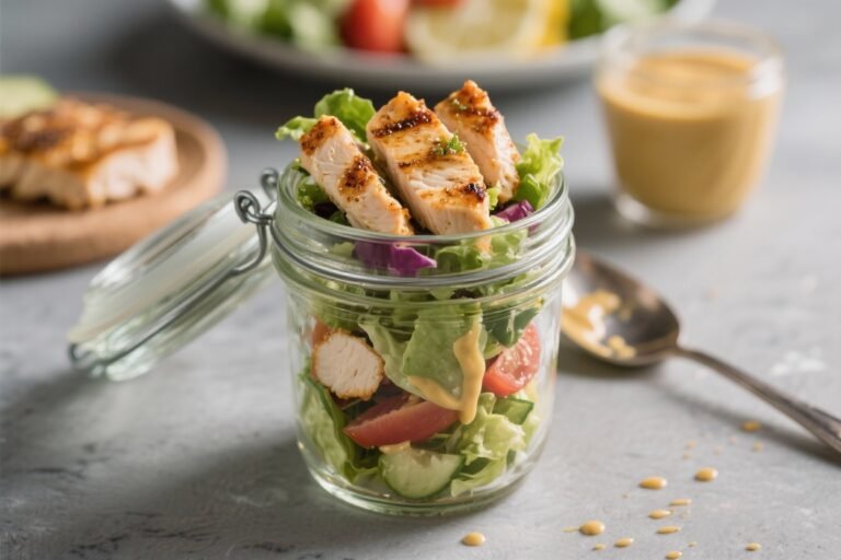 Honey Mustard Grilled Chicken Mason Jar Salads – Fresh, Portable, and Meal-Prep Friendly