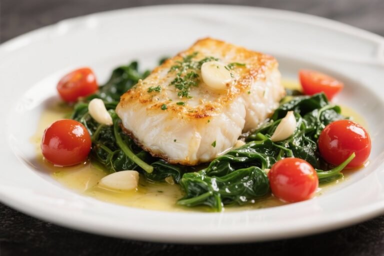 Garlic Butter Cod With Spinach and Cherry Tomatoes – Simple, Fresh, and Fast