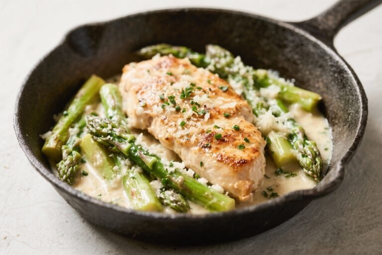 Creamy Garlic Parmesan Chicken and Asparagus Skillet – Cozy, Weeknight Comfort
