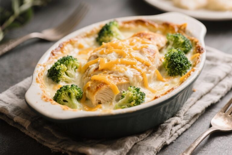 Creamy Broccoli Cheddar Chicken Bake – Cozy, Comforting, and Weeknight-Friendly