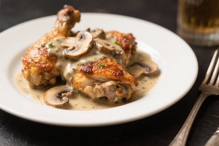 Crispy Baked Chicken Thighs with Creamy Mushroom Sauce – Simple, Comforting, and Satisfying
