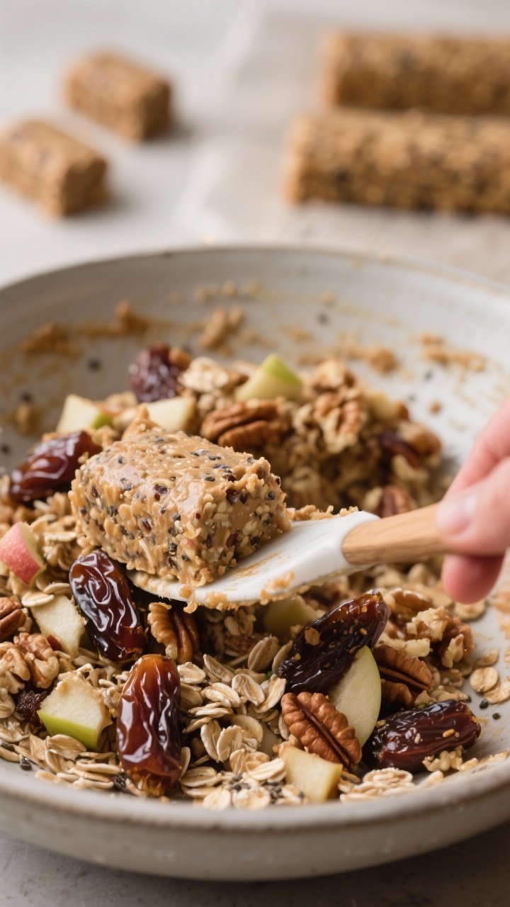 Close-up detail of the mixing bowl stage just before rolling: the cohesive, speckled mixture of waln