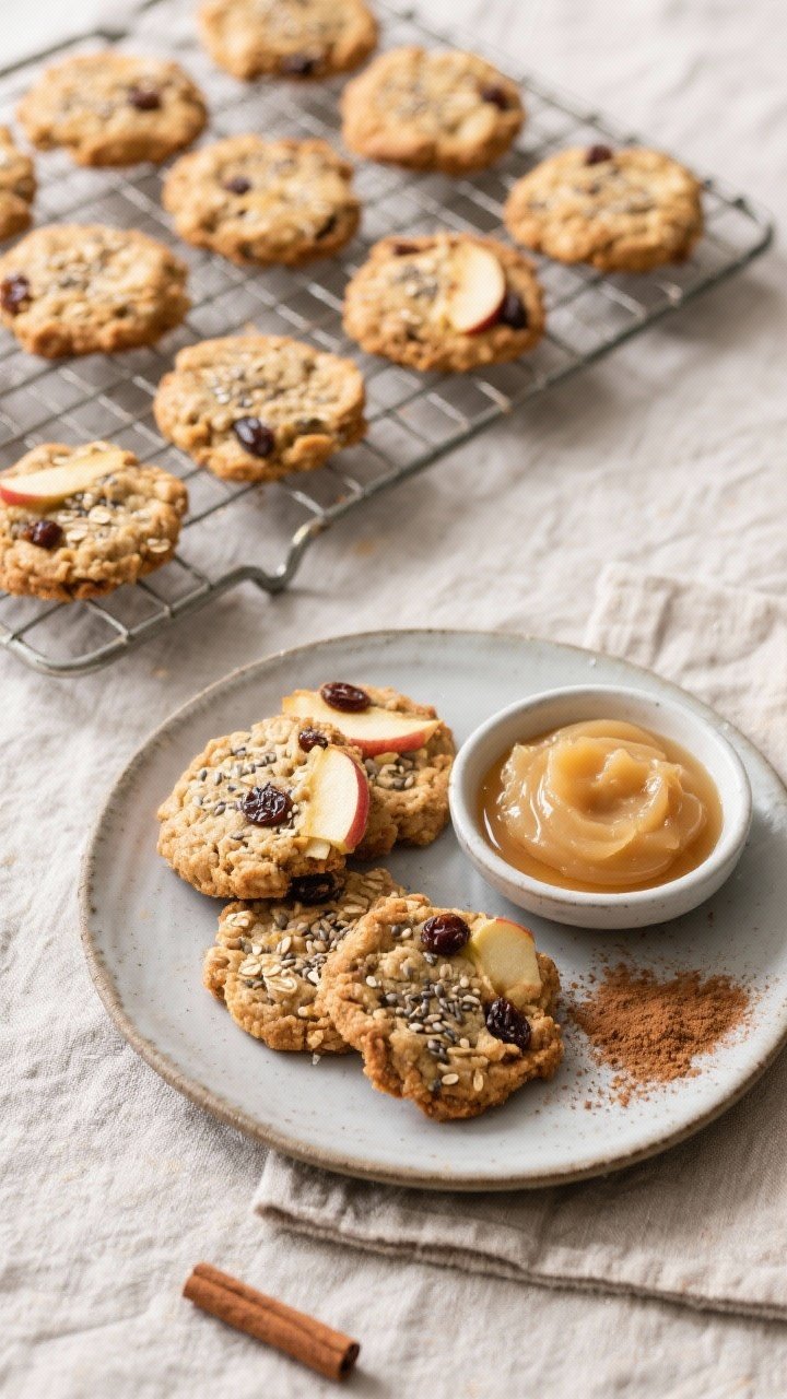 Final dish, tasty top view: Overhead shot of a wire rack filled with baked Healthy Apple Breakfast C