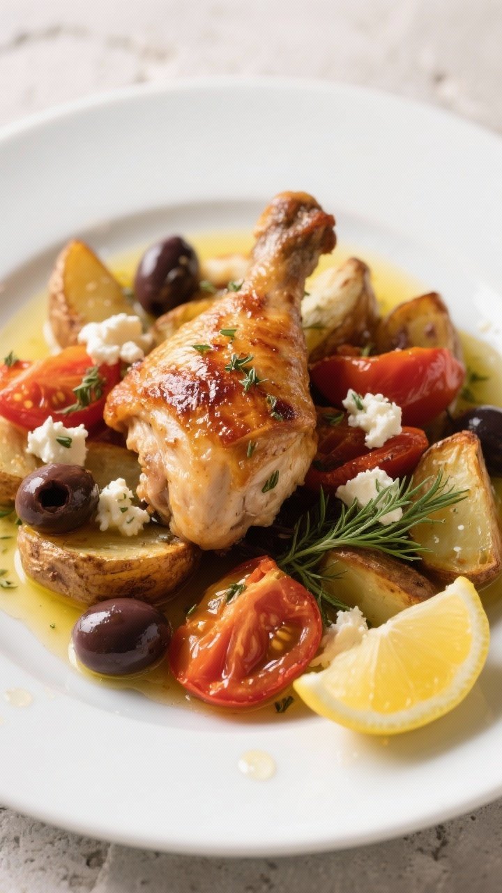 Tight close-up of a plated serving: one crispy-skinned chicken thigh with rendered, crackling skin, 