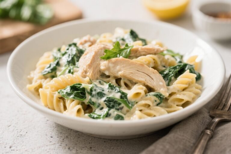 Dump and Go Creamy Spinach Chicken Pasta – A Cozy One-Pot Dinner