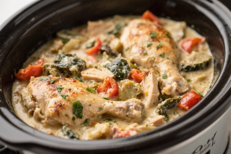 Creamy Tuscan Chicken Dump Crockpot Meal – Easy, Cozy, and Full of Flavor