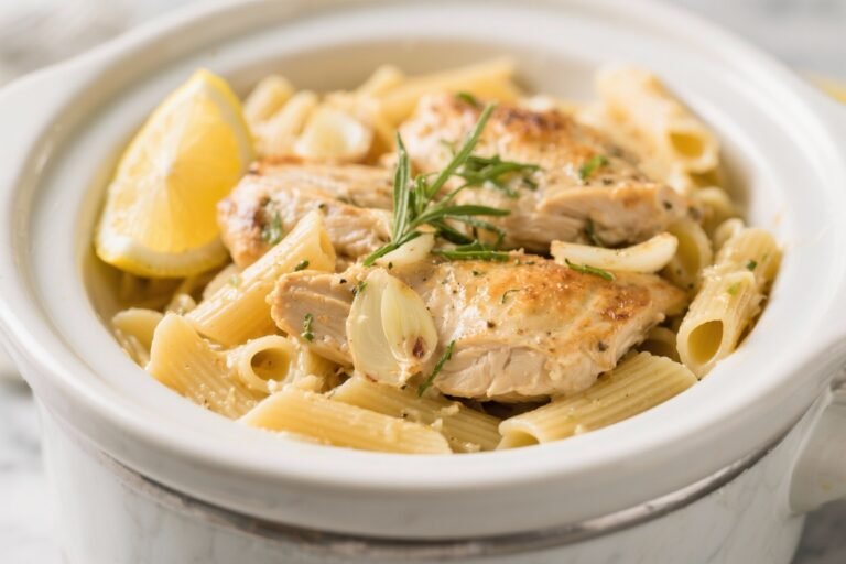 Slow Cooker Lemon Garlic Chicken Pasta – Bright, Comforting, and Easy