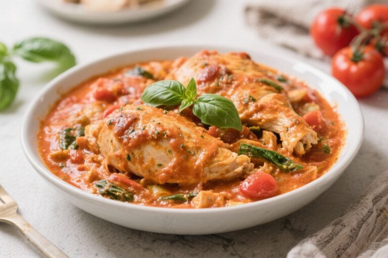 Dump and Go Creamy Tomato Basil Chicken – A Cozy, No-Fuss Dinner