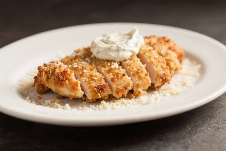 Parmesan Crusted Chicken with Garlic Aioli – Crispy, Juicy, and Packed with Flavor