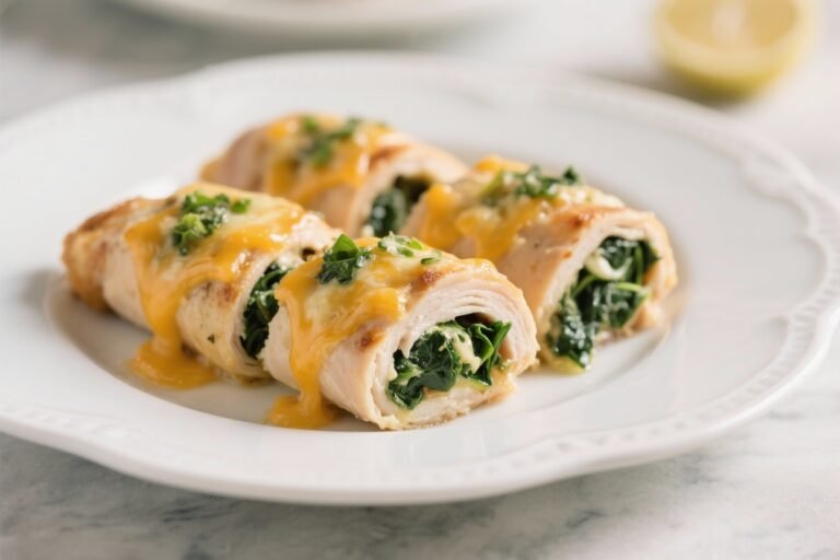 Cheesy Spinach Stuffed Chicken Roll-Ups – Comforting, Easy, and Crowd-Pleasing