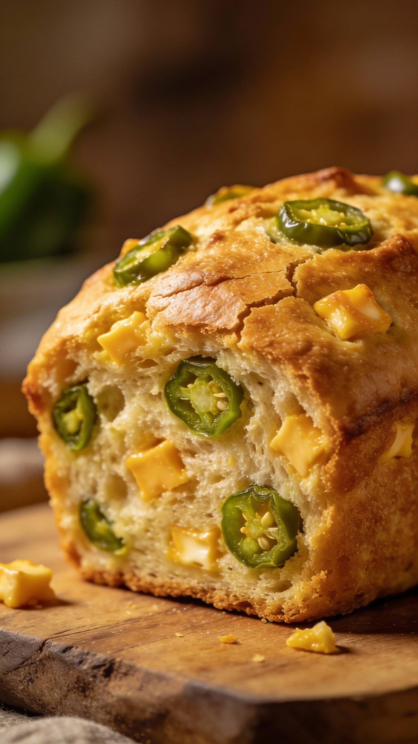 single loaf of jalapeño cheddar keto bread, golden crust