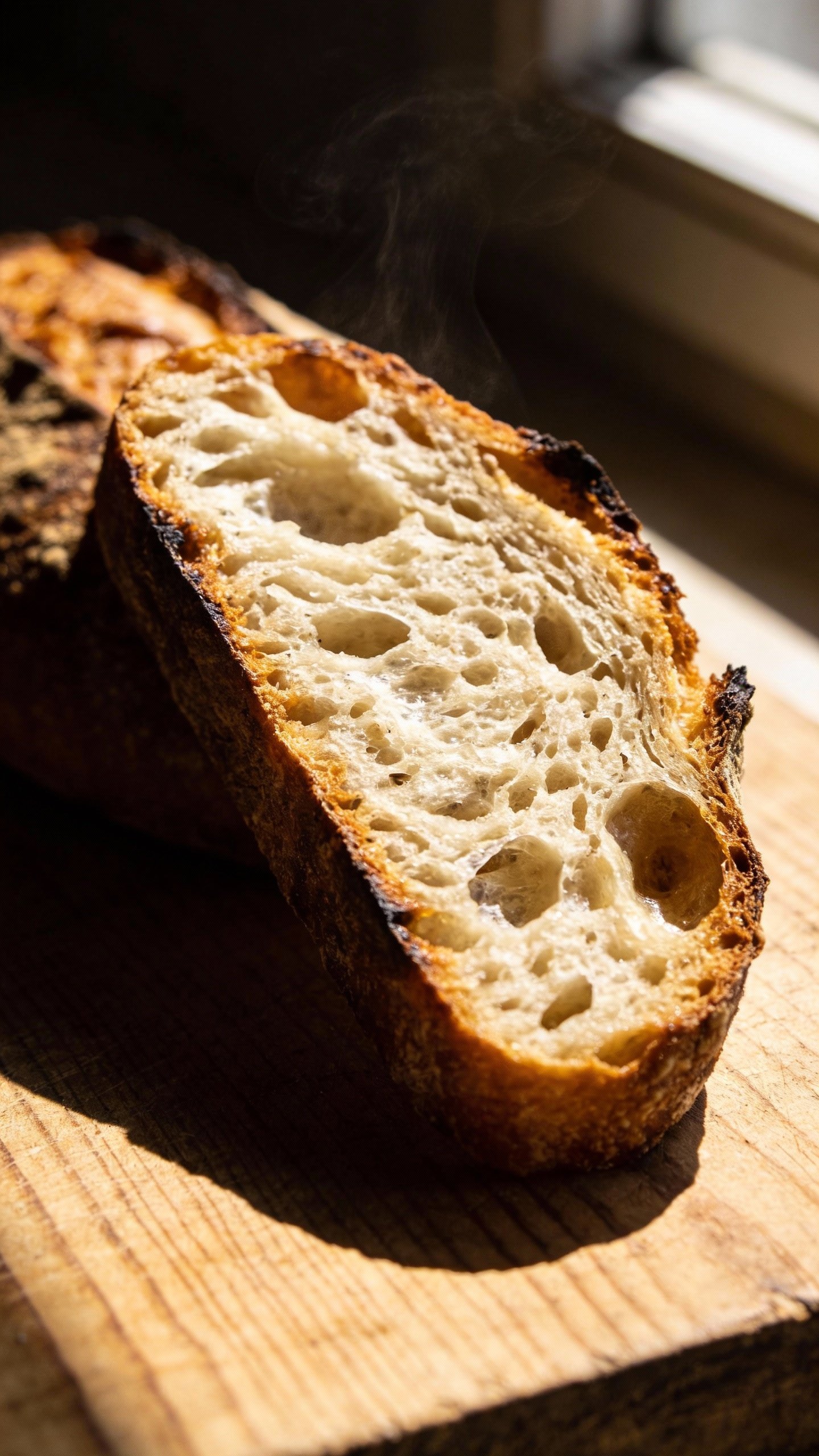 closeup slice of keto sourdough with open crumb