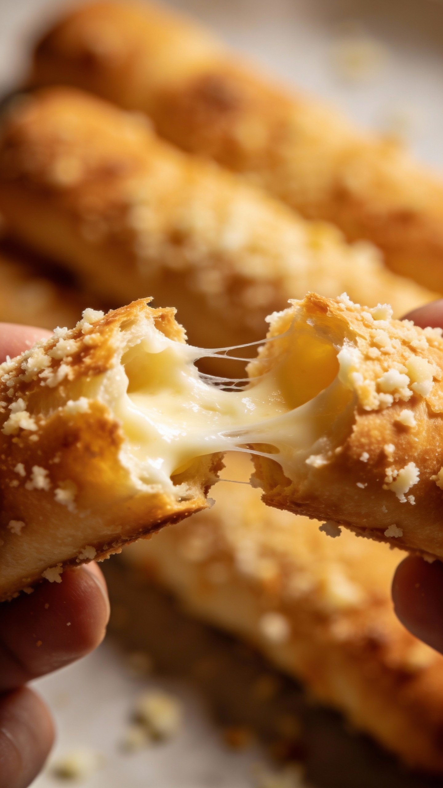 keto breadstick torn open, stretchy mozzarella crumb, shallow depth