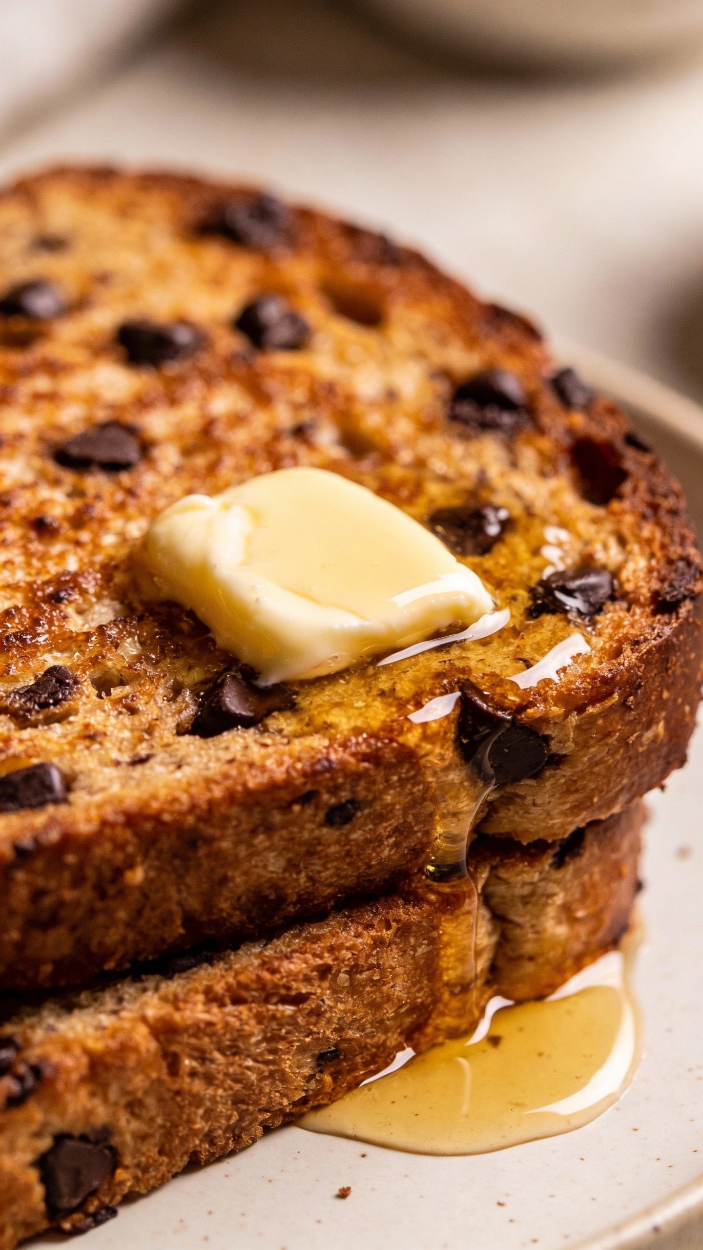 toasted keto chocolate chip bread slice with melting butter