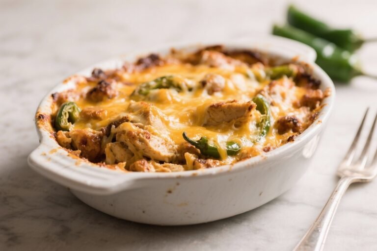 Cheesy Poblano Chicken Casserole – Comforting, Creamy, and Flavor-Packed