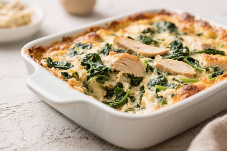 Spinach & Chicken Low-Carb Casserole – Cozy, Flavorful, and Weeknight-Friendly