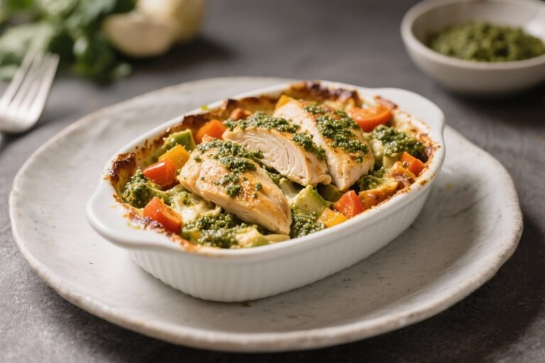 Pesto Chicken & Veggie Casserole – Simple, Comforting, and Fresh