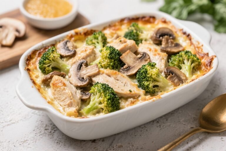 Keto Chicken & Broccoli Mushroom Casserole – Creamy, Comforting, and Low-Carb