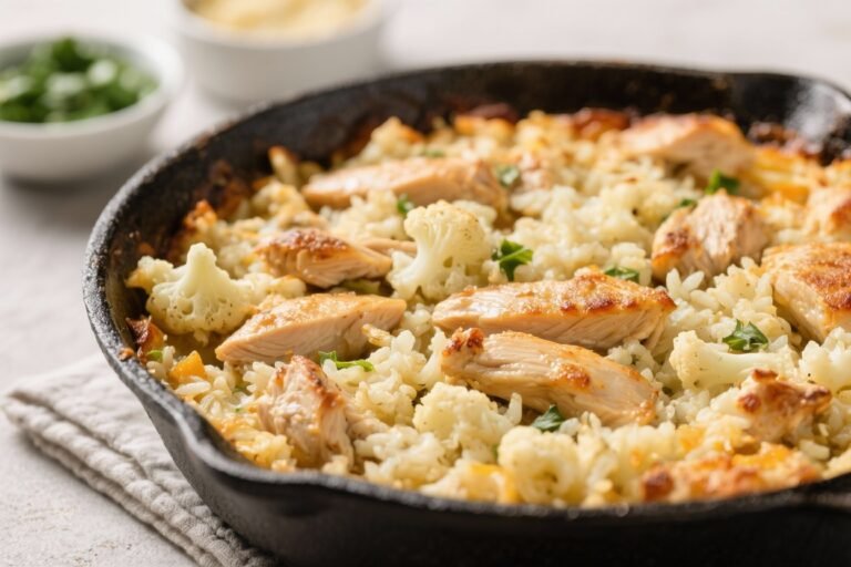 One-Pan Chicken & Cauliflower Rice Casserole – Cozy, Weeknight-Friendly Comfort