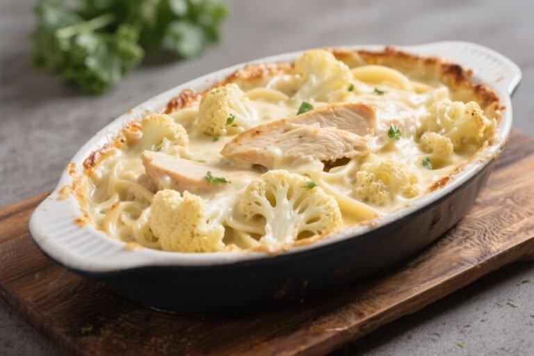 Creamy Chicken Alfredo Cauliflower Bake – Comforting, Cozy, and Weeknight-Friendly