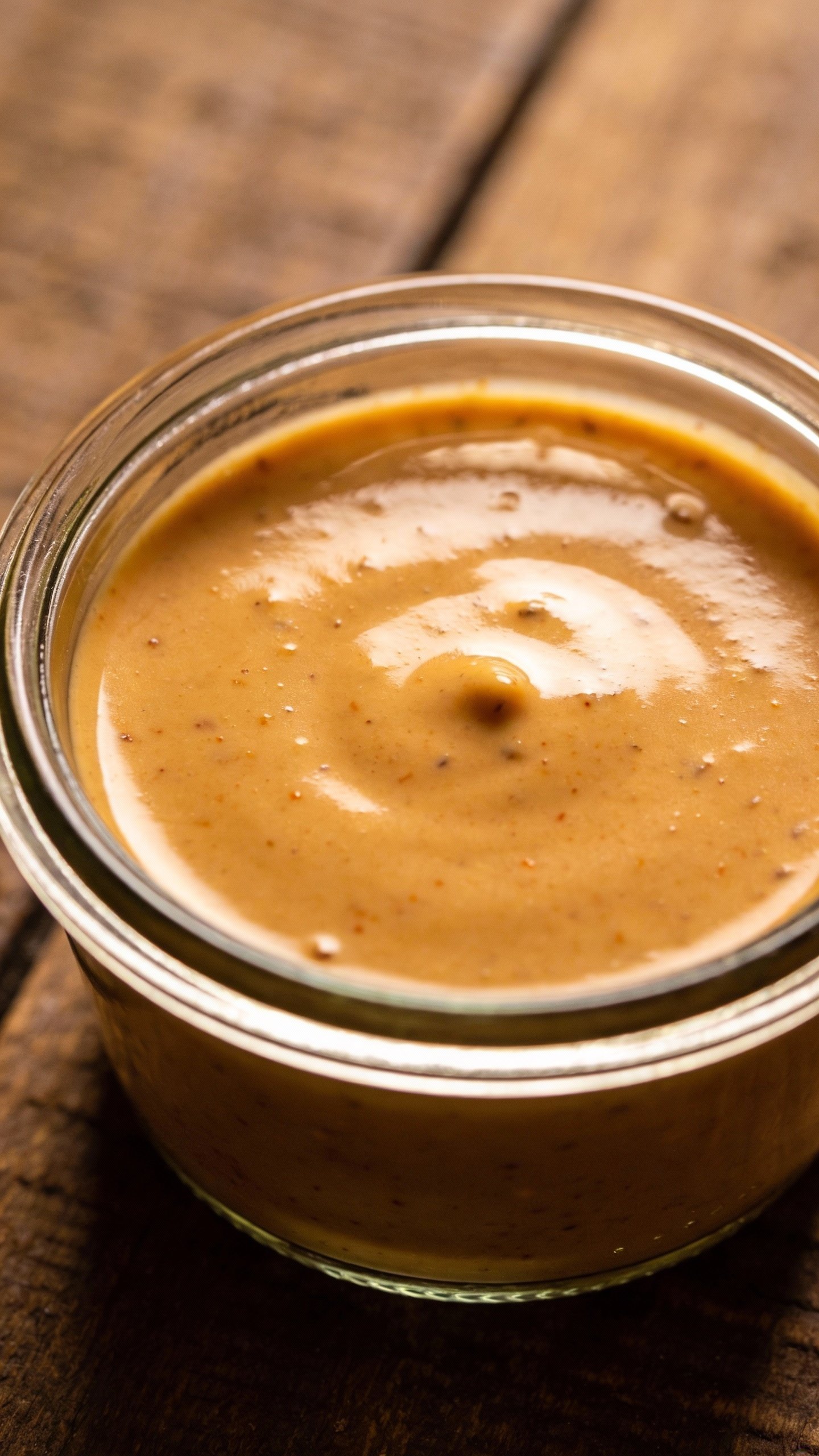 creamy keto Cajun dressing in glass ramekin, overhead shot