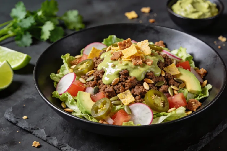 Crave-Worthy Crunchy Keto Taco Salad with Guacamole Drizzle