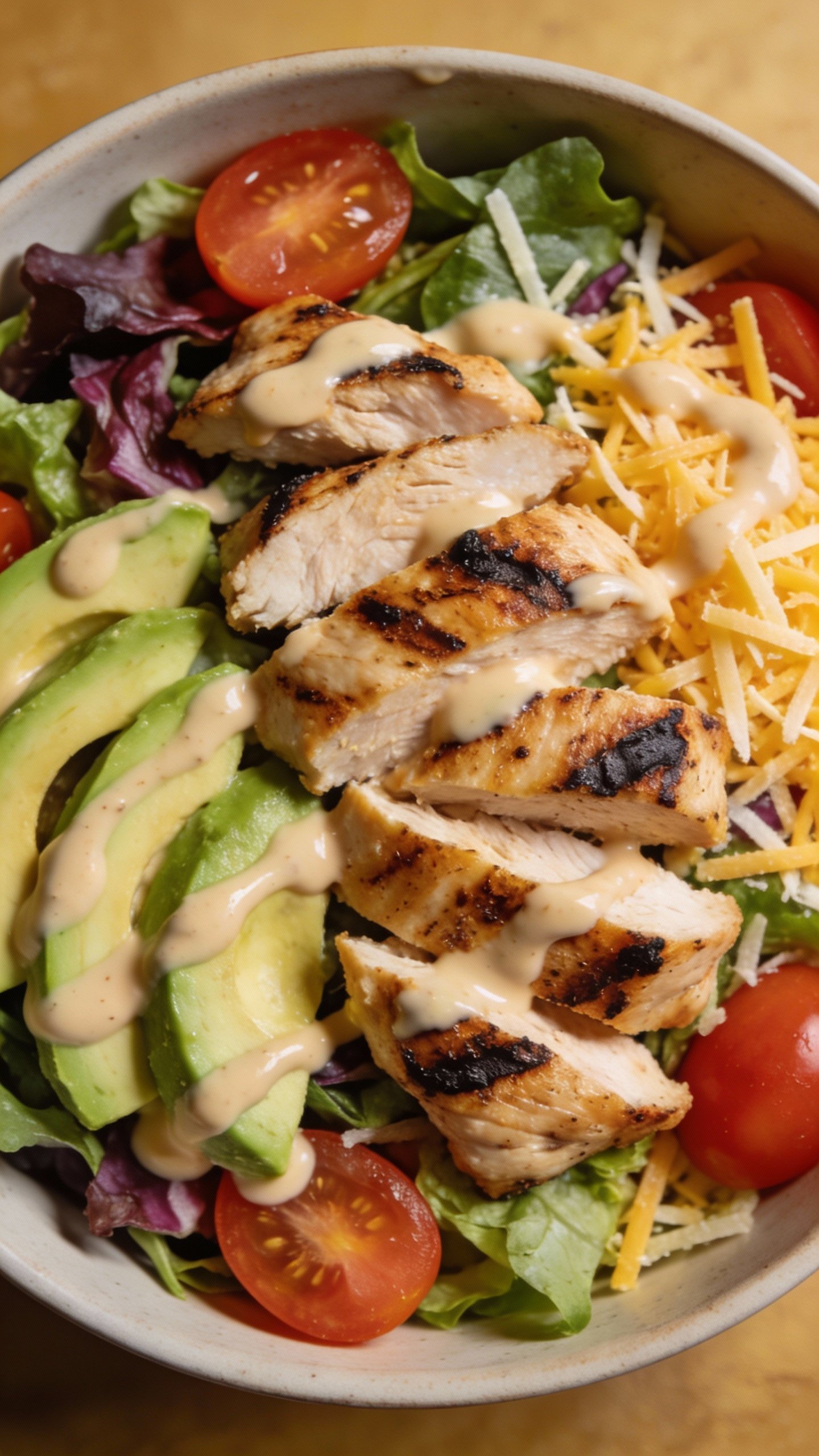 closeup bowl of Southwest keto chicken salad, overhead